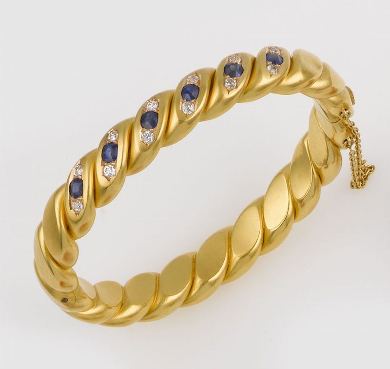 A gold, sapphire and diamond bangle  - Auction Jewels - II - Cambi Casa d'Aste