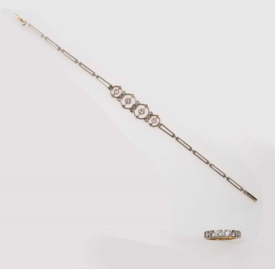 Lotto Composto da Braccialetto Art Deco ed Anello a Rivière con Diamanti per Ct 0,90 Circa