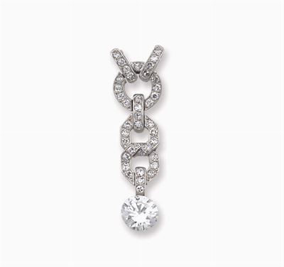 Pendente in Stile Art Deco con Diamante Centrale Taglio Brillante di Ct 3,19.