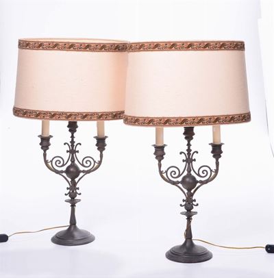Coppia di Lampade in Metallo a Tre Luci