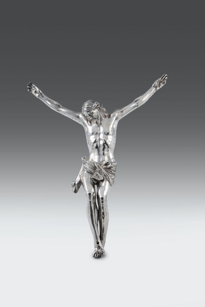 Corpus Christi in argento fuso, sbalzato e cesellato, arte orafa italiana del XVII-XVIII secolo  - Asta Argenti da Collezione e Objets de Vertu - Cambi Casa d'Aste