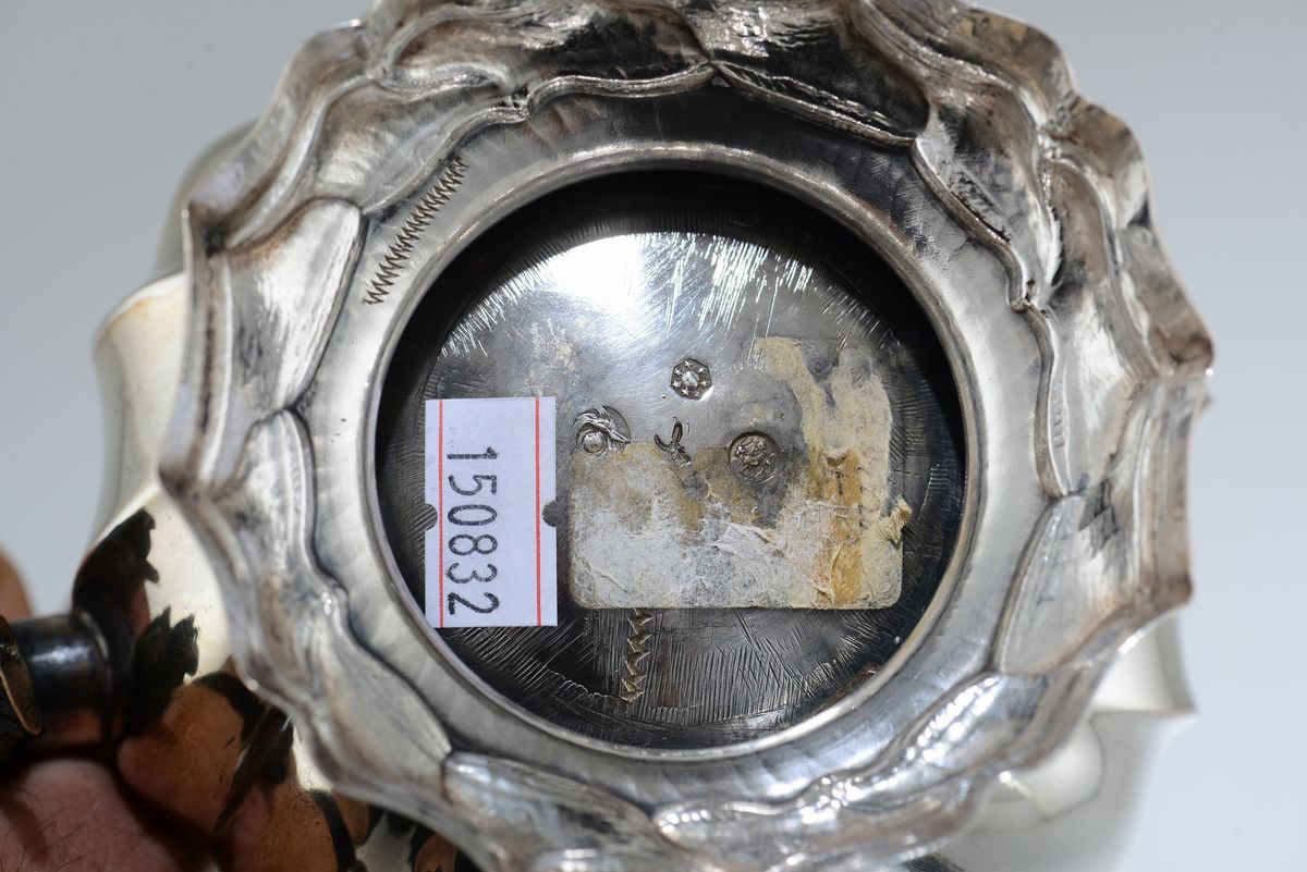 Caffettiera in Argento Fuso e Sbalzato, Venezia Probabile XIX-XX Secolo, Punzoni del Leone di San...