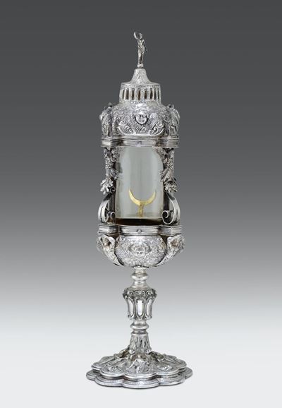 Ostensorio in Argento Fuso, Sbalzato, Traforato e Cesellato, Orafo Italiano della Seconda Metà de...