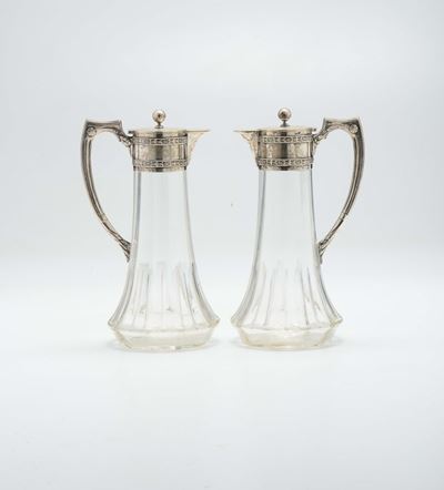 Due Caraffe in Vetro e Argento, Probabilmente Francia, Inizi XX Secolo