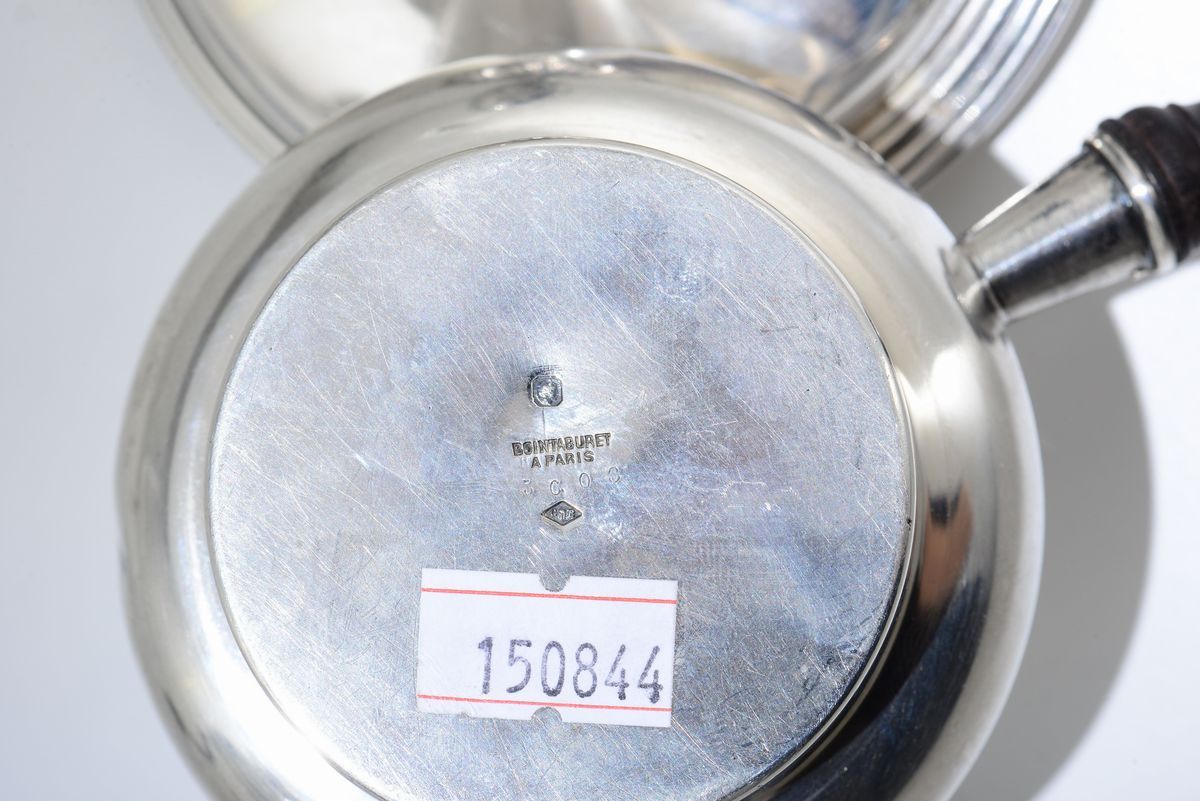 Samovar in Argento Fuso, Sbalzato, Cesellato e Ebano Tornito e Scolpito, Francia XIX - XX Secolo,...