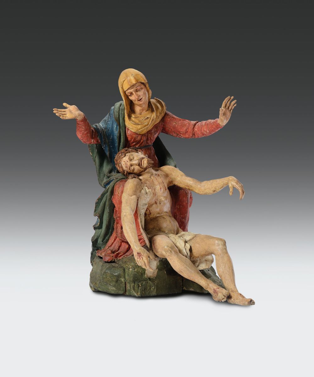 Importante Gruppo Ligneo per Sacro Monte Raffigurante la Deposizione. Scultore Lombardo Attivo tr...