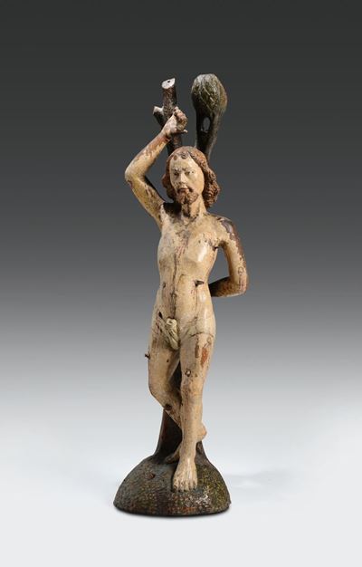 Scultura Raffigurante S.sebastiano in Legno Policromo. Scultore Fiammingo Operante tra il XV ed i...