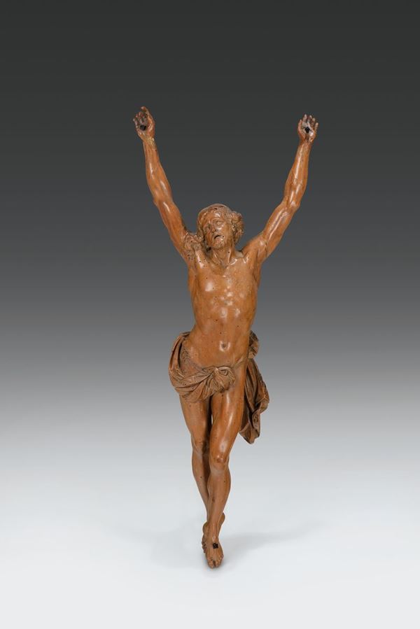 Cristo vivo in legno di pero scolpito, scultore barocco d’oltralpe, Francia o Fiandre XVII-XVIII secolo