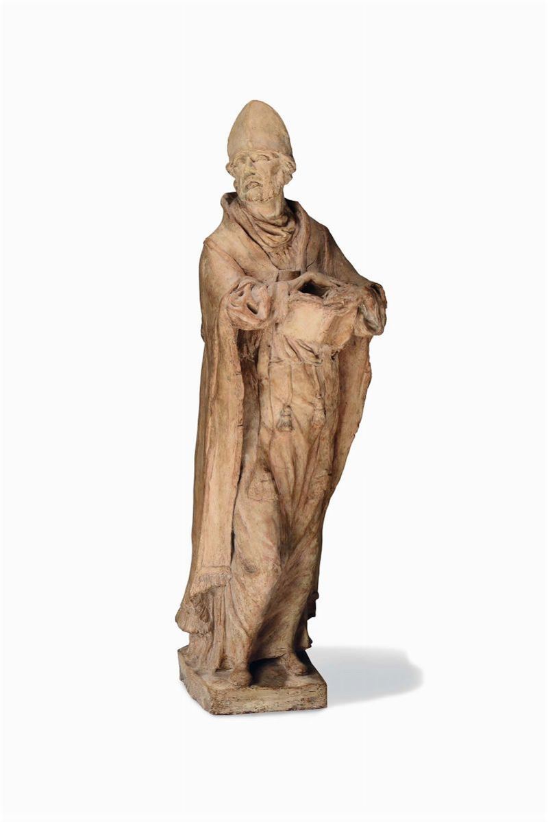 A terracotta sculpture depicting a bishop saint (Saint Augustine?). Baroque sculptor from Lombardy, end of the 17th century  - Auction Sculpture and Works of Art - Cambi Casa d'Aste