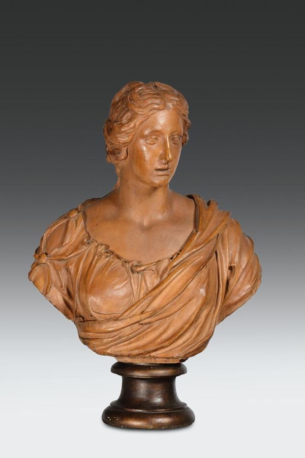 Busto femminile “all’antica” in terracotta parzialmente policromata, Gioacchino Fortini (Settignano 1670 - Firenze 1736), Firenze ultimo decennio del XVII secolo