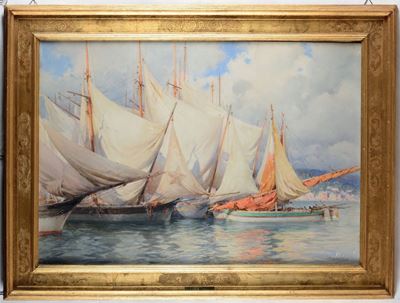 Achille Beltrame (1871-1945)vele al Sole a Lerici