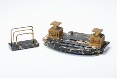 Calamaio in Bronzo e Marmo Nero