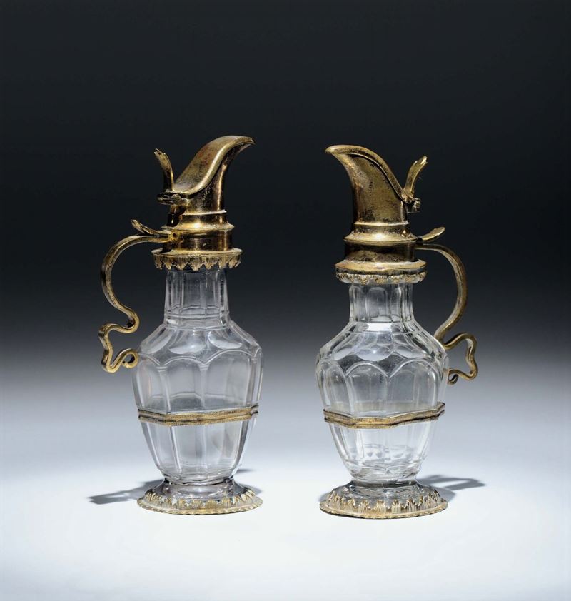 Coppia di ampolle con montatura in rame dorato. Italia, XVII–XVIII secolo  - Auction Fine Art - Cambi Casa d'Aste