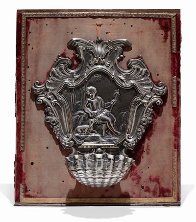 Acquasantiera in Argento Sbalzato e Cesellato, Firenze, Ultimo Quarto del XVIII Secolo, Marchio d...