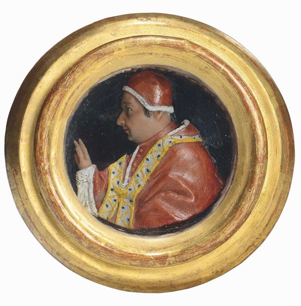 Portrait of Pope Clement XI in polychrome wax, Rome, early 18th century