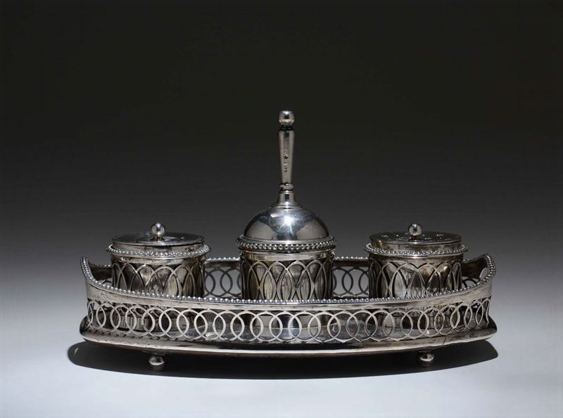 A silver inkpot, maker Bernardino Bianchi, Perugia 1801-1811.  - Auction Silver Collection - Cambi Casa d'Aste