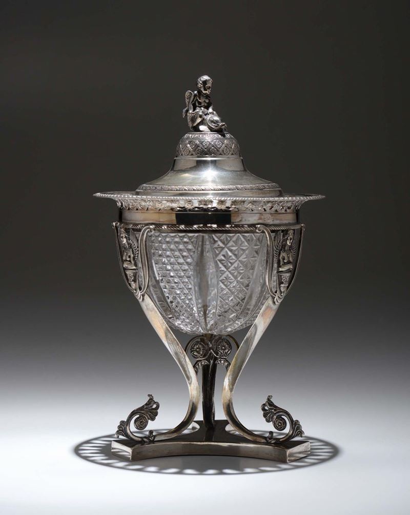 A crystal jam pot with silver lid, Milan, 19th century, Luigi Chatelain  - Auction Silver Collection - Cambi Casa d'Aste