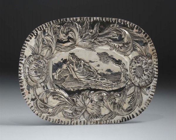 A silver tray with Venus, Veneto early 17th century.