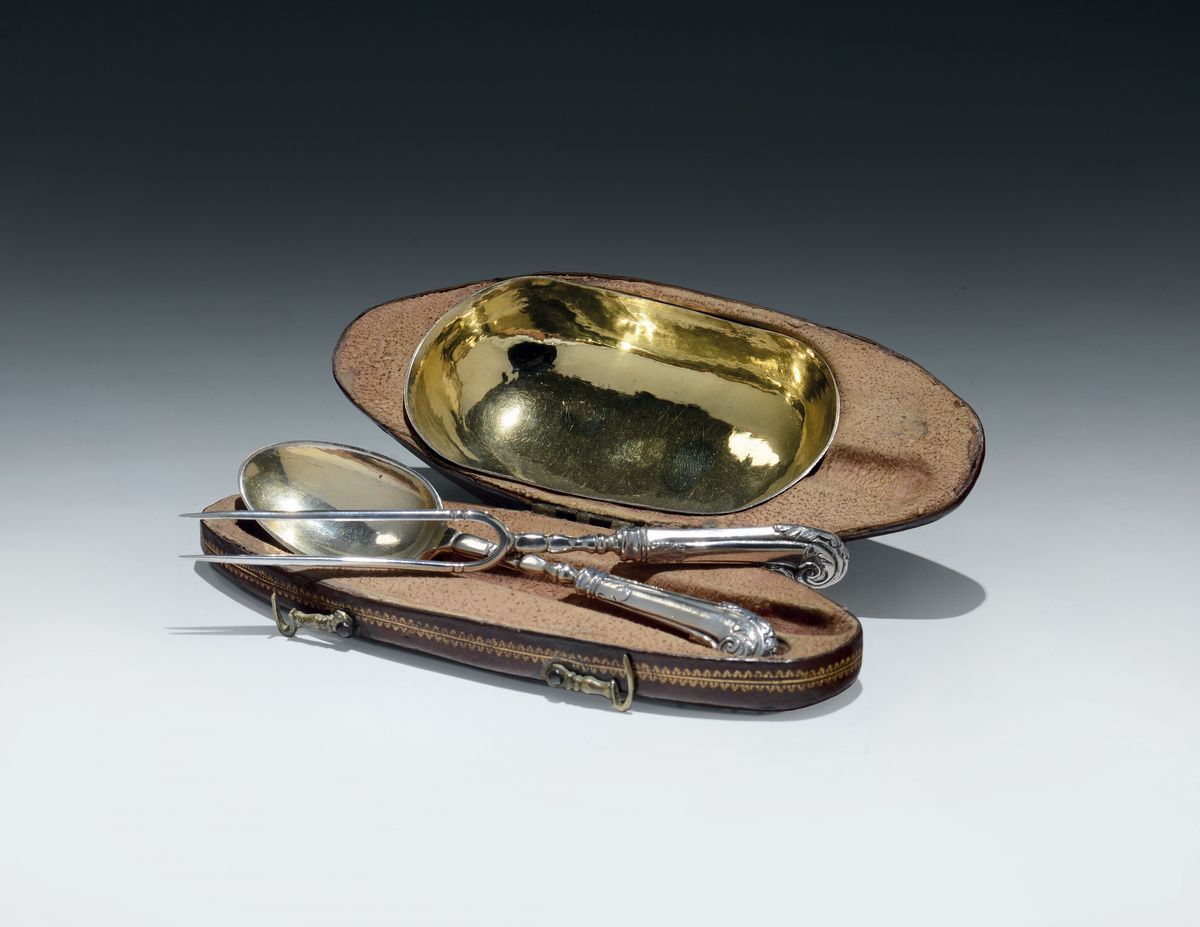 Servizio da Viaggio in Argento Parzialmente Dorato,roma 1700 Circa, Argentiere Bartolomeo Colleon...