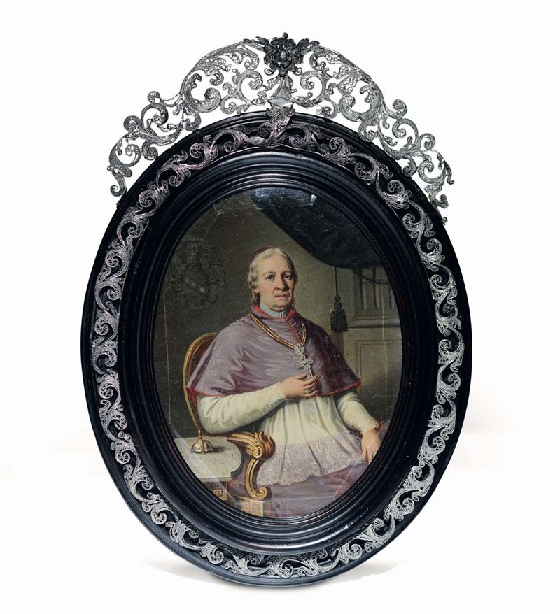 Gruber (firmato), dipinto ovale raffigurane Papa Mastai Ferretti. Italia (?) XVIII secolo  - Auction Important Furniture and Works of Art - Cambi Casa d'Aste
