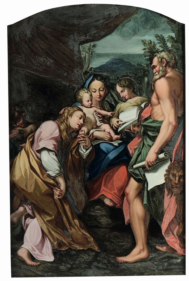 Italia Settentrionale XVIII secolo Madonna con Bambino, Santa San Gerolamo ed Angeli  - Auction Old Masters Paintings - Cambi Casa d'Aste