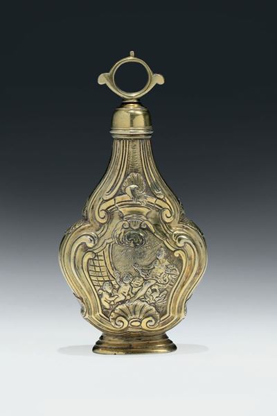 Flacone Porta Profumo in Metallo (argento?) Dorato, Francia o Germania XVIII Secolo