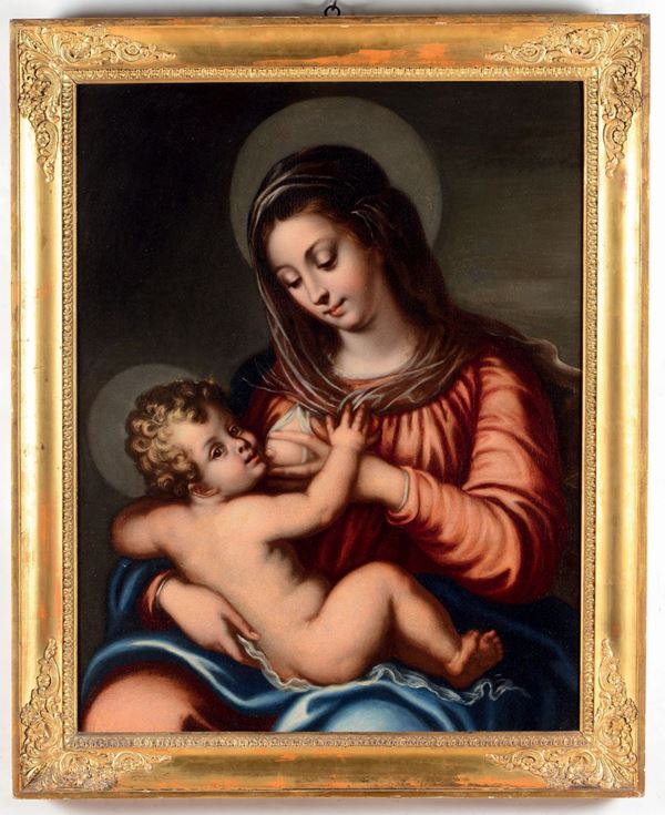 Scuola Italiana del XVII secolo Madonna allattante