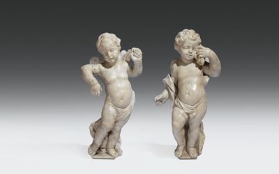 Coppia di Angeli in Marmo Bianco, Arte Barocca Dell’italia Centrale, Seconda Metà del XVII Secolo