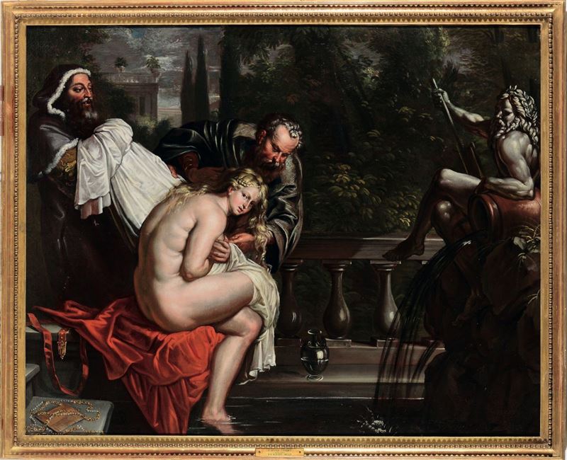 Abraham van Dieperbeeck (Anversa 1596 - 1675) Susanna e i vecchioni  - Asta Dipinti Antichi - Cambi Casa d'Aste