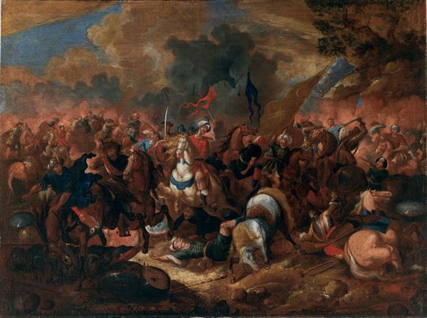 Scuola Italiana del XVII secolo Battaglia tra cavalieri cristiani e turchi Battaglia tra cavalieri cristiani e turchi
