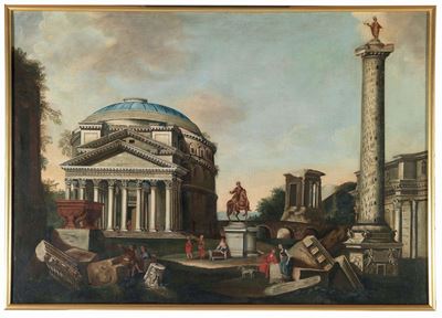 Anonimo del XIX Secolocapriccio Architettonico con Monumenti e Figure