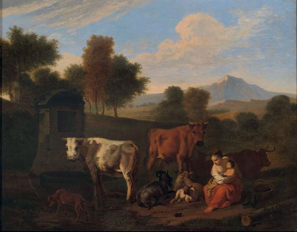 Pittore Fiammingo del XVIII secolo Scena pastorale