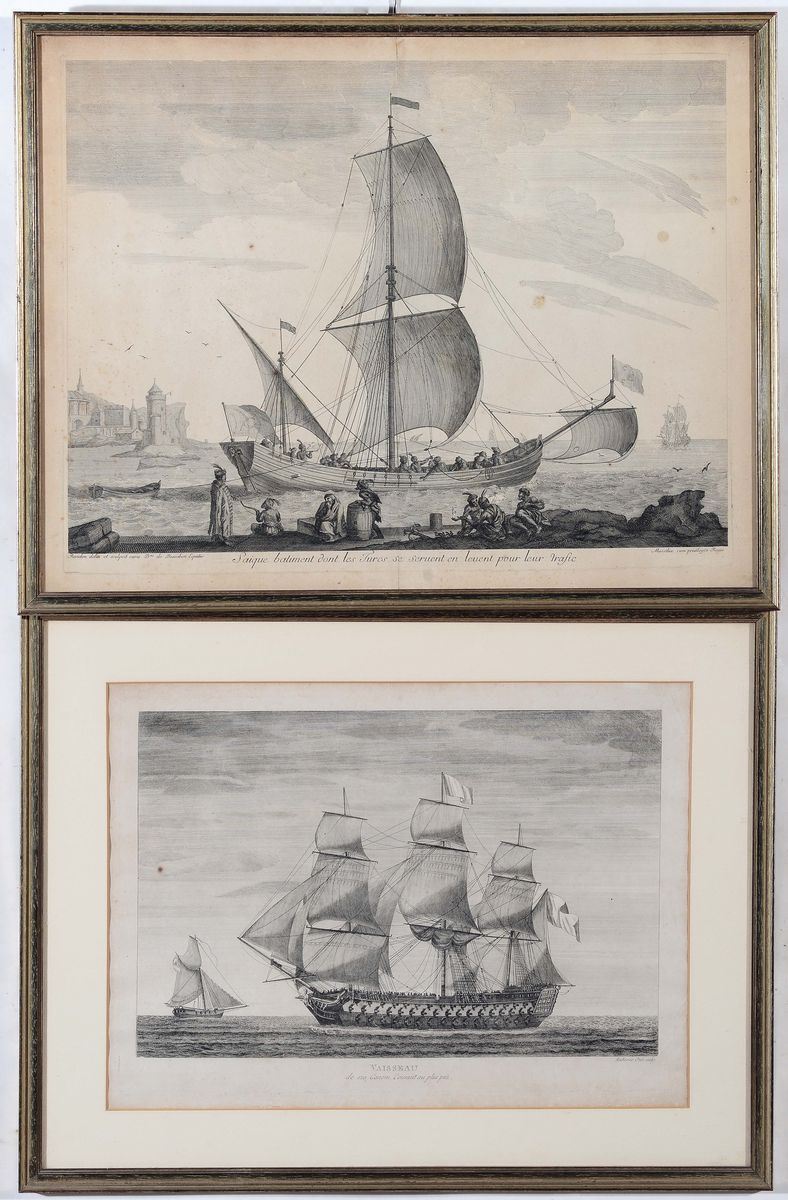 Due incisioni diverse con imbarcazioni, XIX secolo  - Asta Arte Marinara e Strumenti Scientifici - Cambi Casa d'Aste