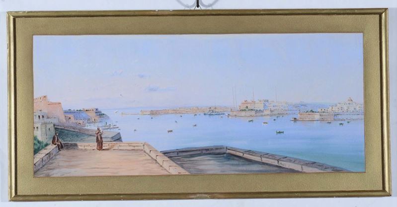 Anonimo del XIX secolo Veduta della Valletta  - Asta Arte Marinara e Strumenti Scientifici - Cambi Casa d'Aste