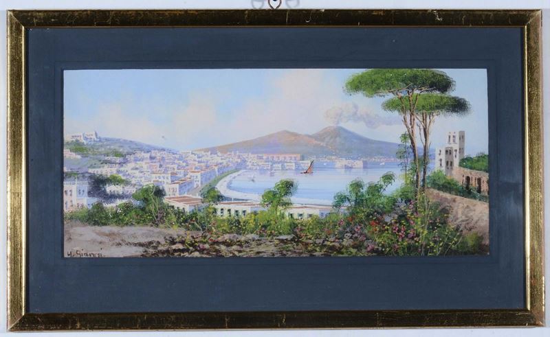 Gianni Napoli con lo sfondo del Vesuvio  - Asta Dipinti del XIX e XX Secolo - Cambi Casa d'Aste