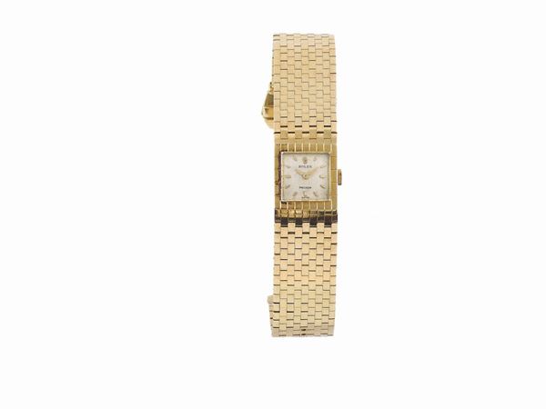 ROLEX, “Precision”, Ref. 8209, rare, 18K yellow gold lady’s wristwatch with an integral 18K yellow gold Rolex bracelet in the shape of a belt and buckle. Made circa 1950
