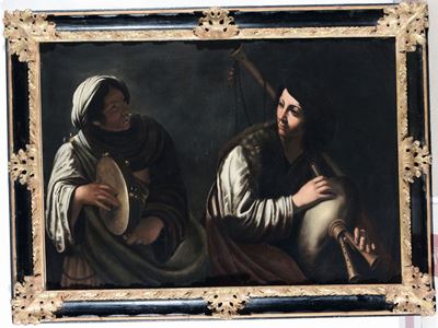 Pietro Paolini (lucca 1603-1681)suonatrice di Tamburello e Suonatore di Zampogna
