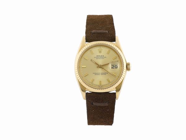 ROLEX, Oyster Perpetual Datejust, Superlative Chronometer, Officially Certified , case No. 2862265, Ref. 1601, center seconds, self-winding, water-resistant, 18K yellow gold  wristwatch with date and a gold plated  Rolex buckle. Made in 1971 circa