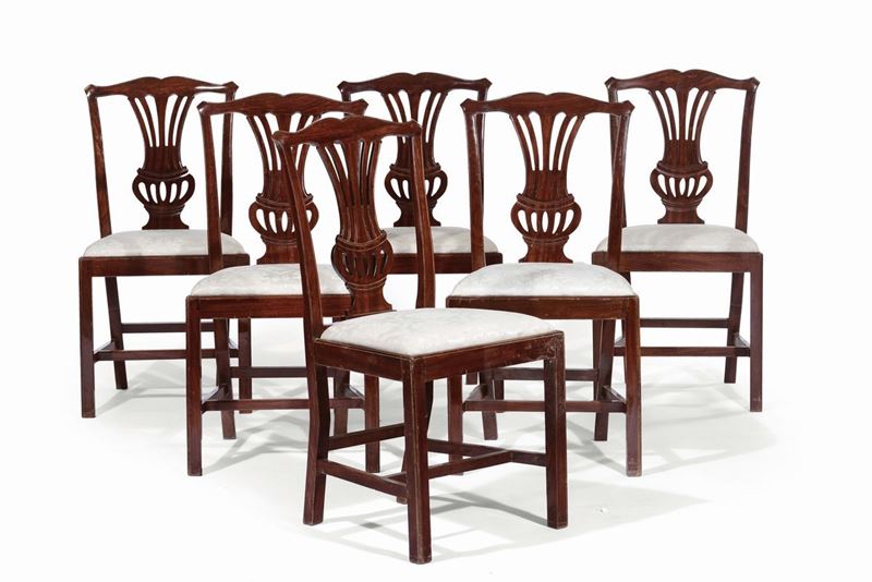 Otto sedie con schienale a vaso traforato, XIX secolo  - Auction Asta a Tempo Antiquariato - II - Cambi Casa d'Aste