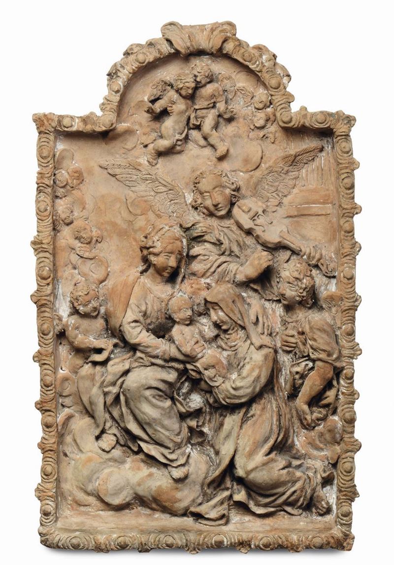 Placca in terracotta raffigurante Madonna con Bambino e Santi  - Asta Antiquariato - Cambi Casa d'Aste