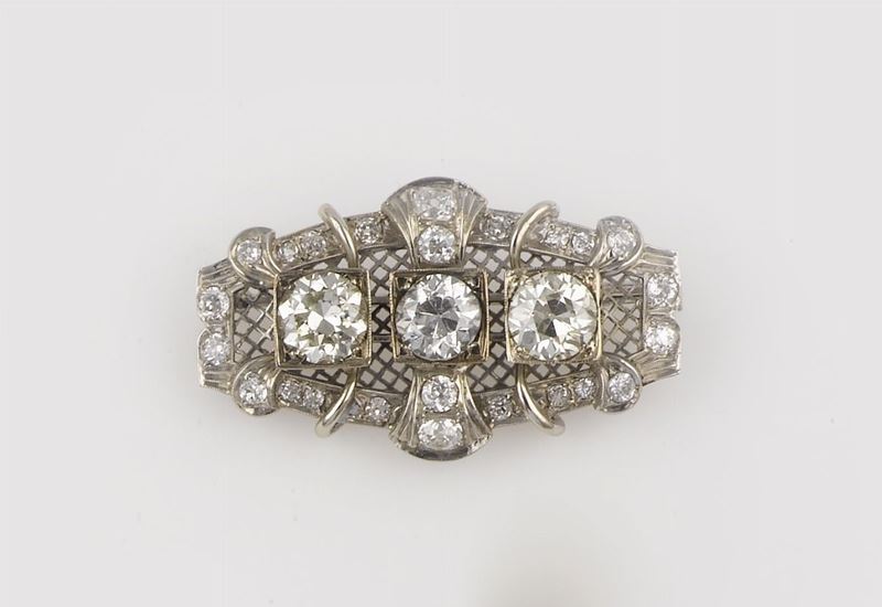An old cut diamond and platinum brooch  - Auction Jewels - II - Cambi Casa d'Aste