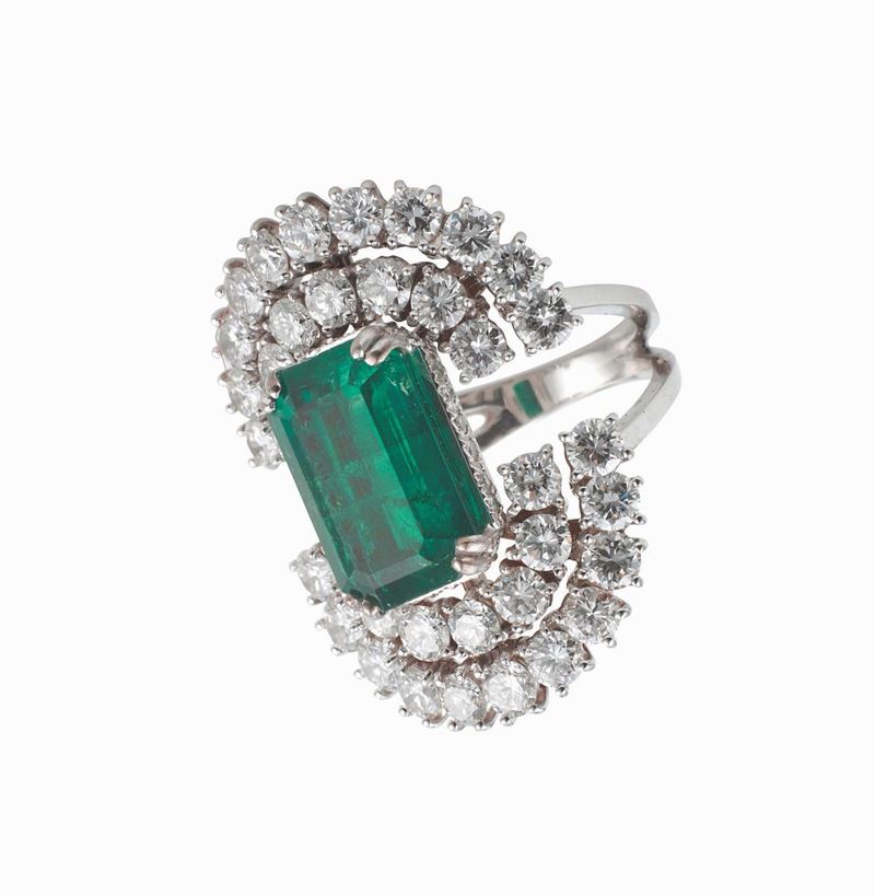 Anello con smeraldo e diamanti  - Asta Fine Jewels - I - Cambi Casa d'Aste