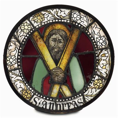 Vetrata Policroma Raffigurante S.andrea. Arte Vetraria Comasca, Ultimo Decennio del XV Secolo- Pr...