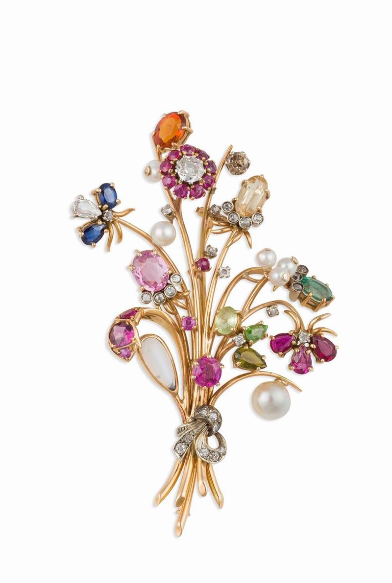 Gem set brooch  - Auction Jewels Timed Auction - Cambi Casa d'Aste