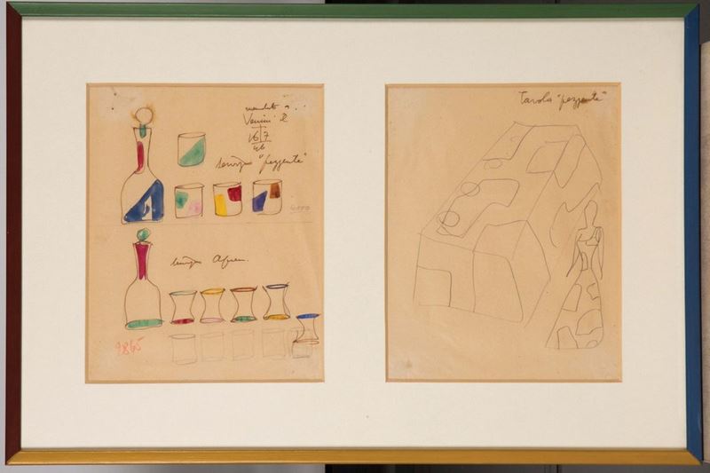 Gio Ponti, disegno per Venini, 1946  - Asta Murano 1890-1990. Un secolo di arte vetraria - II - Cambi Casa d'Aste