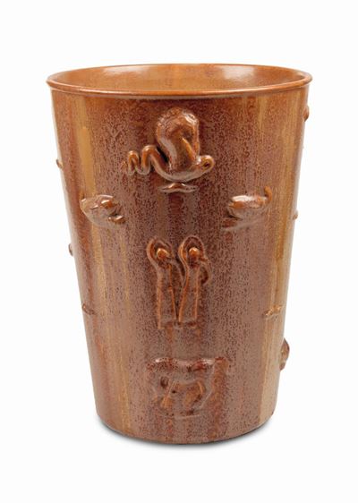 Società Ceramica Italiana, Vaso troncoconico in terraglia forte con bassorilievi, Laveno
