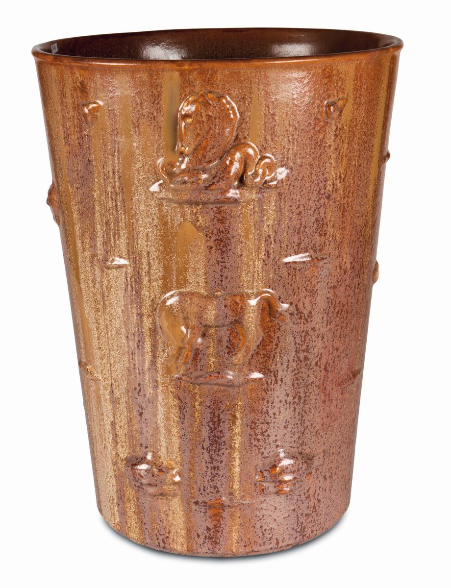 Società Ceramica Italiana, Vaso troncoconico in terraglia forte con bassorilievi, Laveno