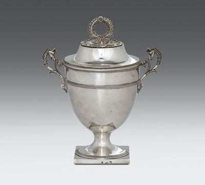 Zuccheriera in Argento Fuso e Cesellato, Genova 1830 Circa, Punzoni con Delfino, Croce Mauriziana...