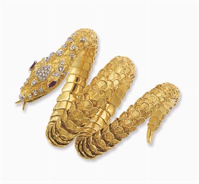 Bracciale con Diamanti e Rubini, Raffigurante un Serpente