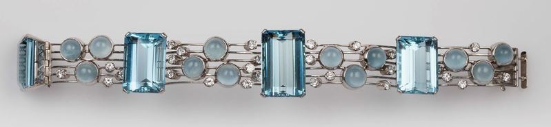 Aquamarine, diamond and platinum bracelet. Burle Marx  - Auction Fine Jewels - II - Cambi Casa d'Aste